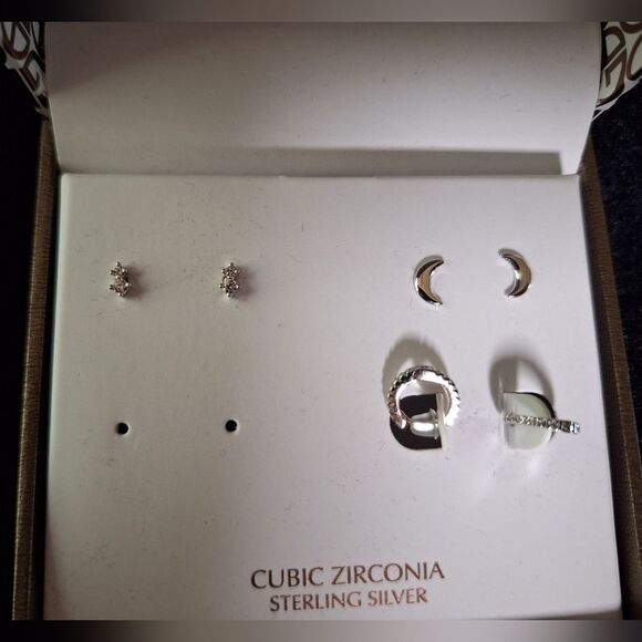 🎁Giani Bernini 3 pair Cubic Zirconia Sterling Silver Earrings - Picture 2 of 7
